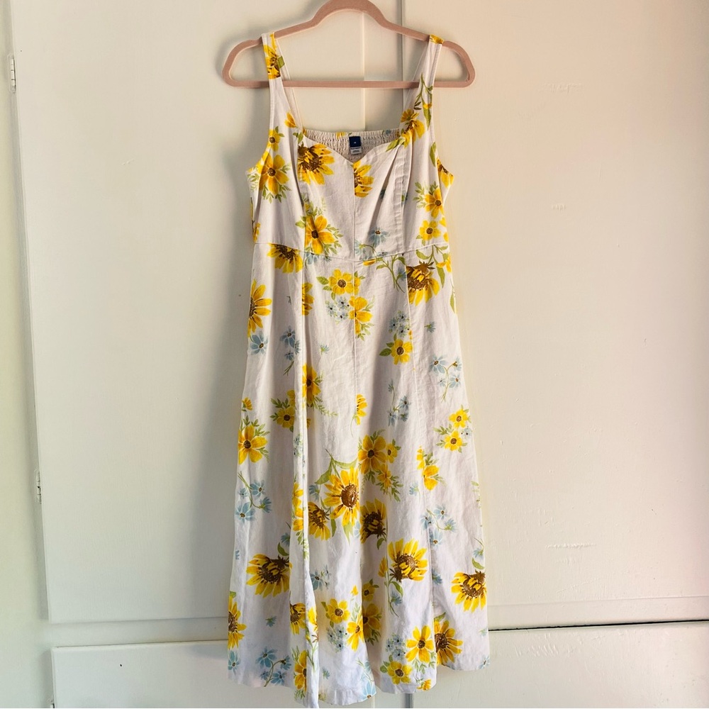 Linen Sunflower Sundress White Yellow Green Sunflower Print Old Navy